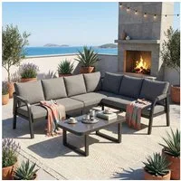 MC Star Gartenlounge-Set Gartenmöbel-Set, Eckstellung,Bietet Platz für bis zu 6 Personen, (Geflochtene Arm- und Rückenlehnen, verzinkte Stahlrohre, inklusive Ecksofa und Couchtisch, Farbe: Grau)