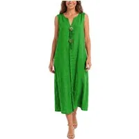 dy_mode Sommerkleid Damen Leinenkleid Luftiges Maxi Sommerkleid Strandkleid Damenkleid in Unifarbe, V-Ausschnitt, mit seitlichen Eingriffstaschen