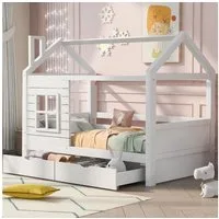 Flieks Hausbett, Kinderbett Jugendbett 90x200cm Massivholzbett Kiefernholz