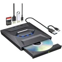 XERSEK Externes Blu Ray CD DVD Laufwerk Blu-ray-Brenner (USB 3.0 Type-C mit SD/TF Micro USB, Portable CD DVD Extern Bluray Writer Drive, für Laptop Desktop Macbook Windows 7/8/10/11 Mac OS)