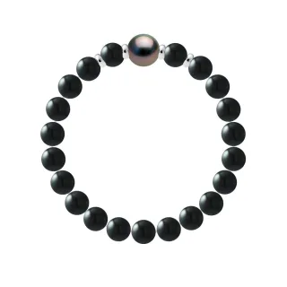 Armband Echte Tahiti-Zuchtperle rund 10-11 mm ONYX — 925er Silber — 21 cm — Herren