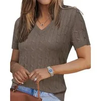Arach&Cloz Kurzarmpullover Damen Pullover Wollmischung Kurzarm V Ausschnitt Basic-Pullover