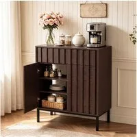 UEV Sideboard mit Schublade & 2Türen, Küchenschrank Buffetschrank Kaffeebar Schrank (Sideboard mit Schublade & 2Türen Schwarz/Natur/Braun), 70x37x88,5 cm, Aufbewahrungsschrank Schrank mit Kippschutz