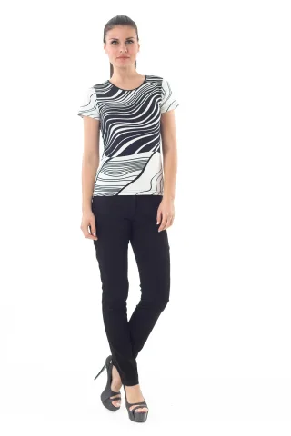 Rundhalsausschnitt Print Top Schwarz