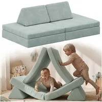 Bellabino Kindersofa Nile aus Schaumstoff Teilen, modulare Kindercouch aus Cord, Türkis, Maxi-Variante, faltbare Kinderspielcouch, Cordbezug, abnehmbar, waschbar 160x52x75cm