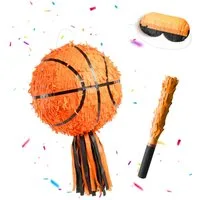 relaxdays Pinata Set Ball mit Stab & Maske, Basketball