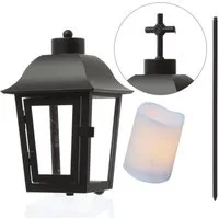MARELIDA LED Laterne Grablaterne mit Mini LED Kerze Grablicht wechselbare Spitzen Grablampe, LED Classic, amber