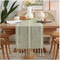 TUWENA Tischläufer Tischläufer,Landhausstil Tischdecke,Vintage Waschbar Tisch mit Fransen