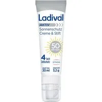Ladival Sonnenschutzcreme Aktiv Sonnenschutz Creme & Stift, 2-tlg., Sonnencreme, 2-in-1 Sonnenschutz für Gesicht & Lippen mit LSF 50+