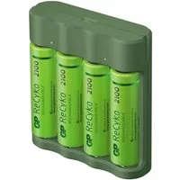 GP Batteries USB Akku-Ladegerät AA / AAA + 4x AA-Akku ReCyko Akku-Set Mignon 2100 mAh (1,2 V, 5 St), Kompakt Lader B421 + 4x AA 2100mAh Mignon LR06 LR6 Batterie Accu
