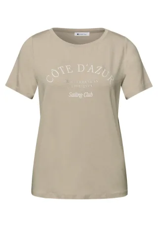 Street One - T-Shirt mit Rundhals und Wording beige - Gr. - 34