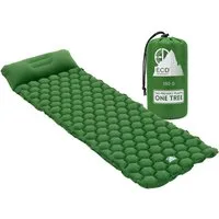 ECD Germany Isomatte Campingmatte aufblasbar Ultraleicht Luftmatratze Outdoor Schlafmatte, Faltbare Matratze Grün mit Kopfkissen für Camping Wandern Reisen Zelt