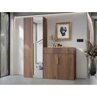 MIRJAN24 Garderoben-Set Kerkin II, (2er-Set, Kleiderschrank, Kommode), Frontspiegel, Metallgriffe in der Farbe Gold