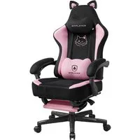 GTPLAYER Gaming-Stuhl Gaming Stuhl mit Samtstoff/Kunstleder, Gaming Chair Bürostuhl, Niedlicher Gamer Stuhl mit Katzenohren Süße Katze Edition