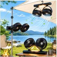 PRIISF Akku-Ventilator Akku Tischventilator USB Camping Ventilator LED Licht Deckenventilator, Tragbare Ventilatoren für Zelt, Reisen, Büro, Wohnmobil, Schlafzimmer