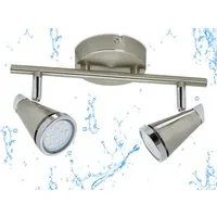 TRANGO LED Deckenstrahler, 2-flammig 1009-22 Badleuchte WET IP44 Bad Deckenleuchte in Nickel matt & Chrom, Flurlampe, WC Lampe, Deckenlampe, Deckenstrahler, warmweiß, inklusive 2x 5 W GU10 LED Leuchtmittel Spots schwenkbar