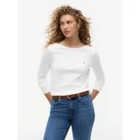 Tommy Hilfiger Strickpullover CO JERSEY STITCH V-NECK SWEATER mit Tommy Hilfiger Logo-Flag, U-Boot-Ausschnitt
