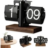 AKKEE Tischuhr Pendeltischuhr Retro Digital Flip Down Uhr Mit stabilem Standfuß automatisches Drehen, mechanische Schreibtischuhr