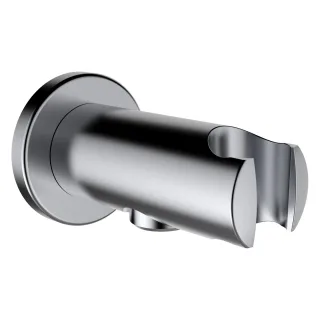 LAUFEN Anschlussbogen twin für Handbrause, mit festem Halter, PVD Edelstahl-Optik, Ausladung 77mm, m HF504778423000