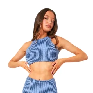 Missy Empire - Kurzes Top für Damen, Jerseyware (Blau)