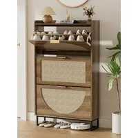 FiveWillowise Schuhschrank Schmal, Schuhaufbewahrung, Schuhablage & Schuhkommode (1-St) Rattan Schuhregal mit 3 Klappen, 80x24x135,5 cm