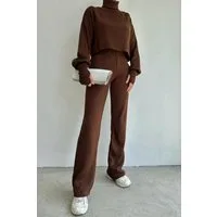 WOMAN VISION Blusentop Rollkragenpullover und hochgeschnittene Strickhose (Oberteil und Hose)