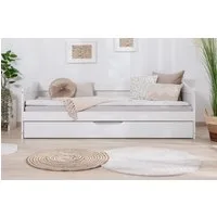 Ticaa Funktionsbett Melinda, Daybett, Jugendbett, 2 Schlafplätze, Schublade auf Rollen, FSC®-zertifizierte Kiefer, 2 Rollroste, Massivholz