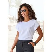 LASCANA Kurzarmshirt mit dezentem Frontdruck, T-Shirt aus Baumwolle, Printshirt, Basic
