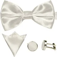 GASSANI Fliege Hochzeitsfliege, Herren-Schleife Kavalierstuch, Hochzeit Bräutigam (Set, 3-St., Manschettenknöpfe, mit Einstecktuch, Fliegenset) Uni, Seide-Touch-Finish, Vor-Gebunden Verstellbar