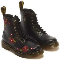 DR. MARTENS 1460 J black T Lamper Schnürboots Herbstboots, Mini&Me mit farbiger Blumenstickerei