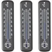 Lantelme Raumthermometer 3 Stück Set Innenthermometer Analog Thermometer Kunststoff Schwarz, Deutsche Herstellung, Temperatur -18 bis 50°C Länge 14cm
