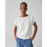OPUS Kurzarmshirt Jerseytop in Strickoptik Lockerer Schnitt, Gummibund am Saum