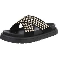 Ital-Design Stylische Damen-Sandalen mit Nieten für Freizeit und Alltag Plateausandaletten (89542366) Flach Pantoletten in Schwarz