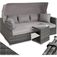 tectake Loungeset Rattan Sitzgruppe mit Sicherheitsglasplatte, für 5 bis 6 Personen, (Gartenlounge-set San Marino, 7-tlg., geeignet für Outdoor in Grau), wetterfest und UV-beständig, Dicke der Polster 10 cm