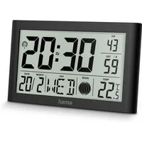 Hama Funkwanduhr Digitale Funkuhr mit Thermometer & 2 Weckzeiten, schwarz, DCF Wanduhr