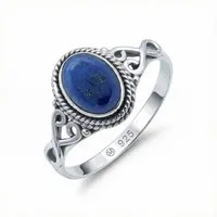 mantraroma Silberring BAGHIMI oval aus 925 Silber mit Lapis Lazuli (Ring mit Schmuckbeutel), Damenring aus 925er Silber
