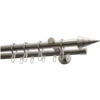GARDINIA Gardinenstange Set Kegel Metall, Ø 20 mm, 2-läufig, Fixmaß, mit Bohren, verschraubt, Aluminium, 2-Lauf