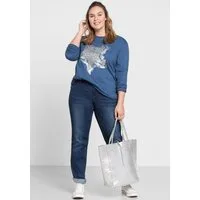 Sheego Bequeme Jeans Stretch-Jeans mit gerader Beinform, individuelle Used-Effekte