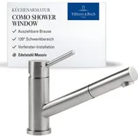 Villeroy & Boch Küchenarmatur Como Shower Window ausziehbare Handbrause, 120° Schwenkbereich, Edelstahl massiv