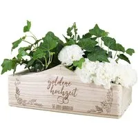Herz & Heim Geschenkbox Pflanzkorb aus Holz mit Motiv zum Hochzeitsjubiläum, mit Holzgriff