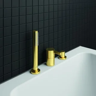 Ideal Standard Joy Waschtisch-3-Loch-Armatur BC788A2 Brushed Gold, für Wannenrandmontage, ohne Auslauf