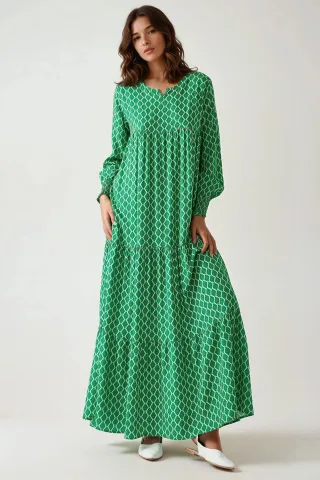Bedrucktes Rundhals-Viskose-Maxikleid