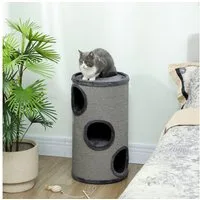 PawHut Kratztonne Höhe 70 cm, 3 Ebenen, mit 3 Höhlen, (Katzenmöbel, 1-tlg., Kratzturm), aus Sisal, Katzenmöbel, Plüsch, Hellgrau