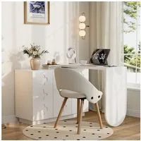 Merax Eckschreibtisch L-förmig drehbar Arbeitstisch (1-St., Eck-Computertisch mit 3 Drucken Türen), Frisiertisch, Sideboard, 110 x 40 x 75 cm