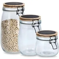 Zeller Present Vorratsglas, Glas, Holz, (Set, 3-tlg), Bügelverschluß, 500ml, 1000ml, 1500ml