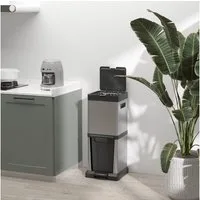 HOMCOM Mülltrennsystem Mülleimer Treteimer mit Fußpedal, Kippfach, Soft-Close-Funktion, für Wohnzimmer Büro Edelstahl Silber 32,5 x 31,5 x 78 cm