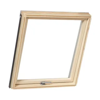 Holz-Dachflächenfenster, RoofLITE+ Slim Pine, Anthrazit/Kiefer, 78 x 98 cm, Schwingflügel mit Innenrollo, individuell konfigurieren