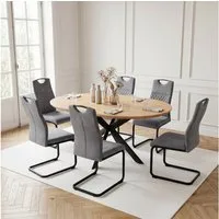 Jiexi Essgruppe Tisch-und Stuhlset, Ausziehbarer Esstisch (110-150 cm) mit 4-6 Stühlen