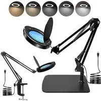 AIBISTAR Lupenlampe 15X LED Lupenlampe mit Klemme & Standfuß, dimmbar, LED wechselbar, Warmweiß bis Kaltweiß, 15X Vergrößerung, 84 LEDs dimmbar, 5 Lichtmodi