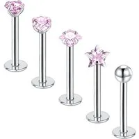 LuxusKollektion Piercing-Set 5stk Lippenpiercing Labret Stecker 10mm Chirurgenstahl Silber Gold